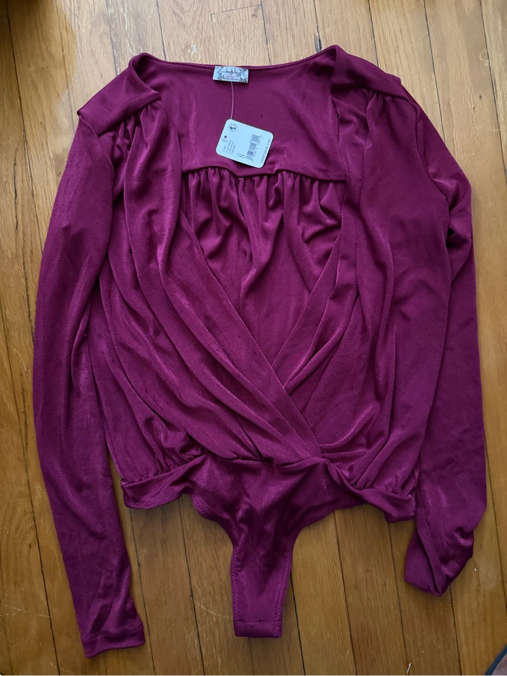 Free People Draped Long-Sleeve Wrap Bodysuit - Berry